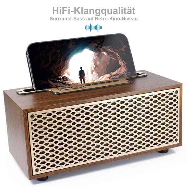 Zeitloses Vintage Bluetooth Radio & FM: Wireless Holzradio kompakt (20,9 x 9,5 x 9,8 cm) – der perfekte Mix aus Retro-Design und moderner Technologie