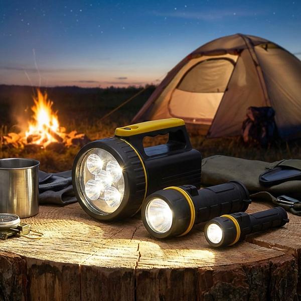 Praktisches LED-Taschenlampen 3er-Set (1/3/5W), schwarz-gelb – Vielseitige Helfer für Haus, Auto & Outdoor