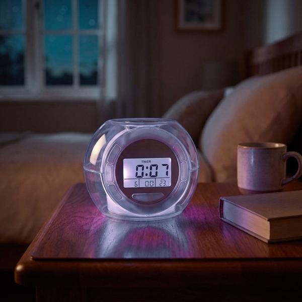 Stazione meteo Data, giorno, temperatura interna, stazione meteo radio con LED e suono naturale