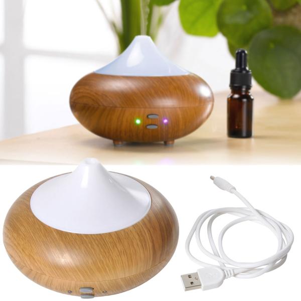 Aroma-Diffusor mit 7 LEDs - Luftbefeuchter in Holz-Optik - Fördert Entspannung & besseres Raumklima - Braun/Weiss Ø 13x10cm - Für ätherische Öle