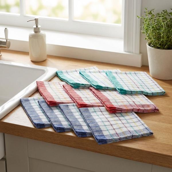 10er-Set Geschirrtücher - 100% Baumwolle, 50x70 cm - Starke Saugkraft, vielseitig, 60°C waschbar - Für Küche, Geschirr, Fenster