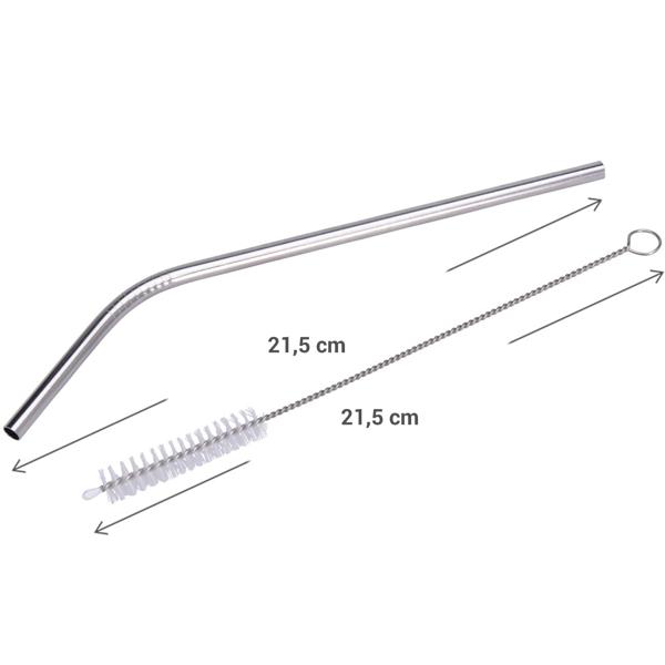 Edelstahl-Trinkhalme 4er Set - Wiederverwendbar & Spülmaschinenfest - Gebogene Form, Ø 6 x 215 mm inkl. Reinigungsbürste - Für Cocktails & Säfte