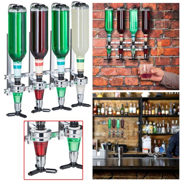 Lot de 2 distributeurs de boissons pour 4 bouteilles, montage mural – doseur avec Finger-Push, idéal pour salles de fête, bar de cave et abri de jardin, accessoire de bar