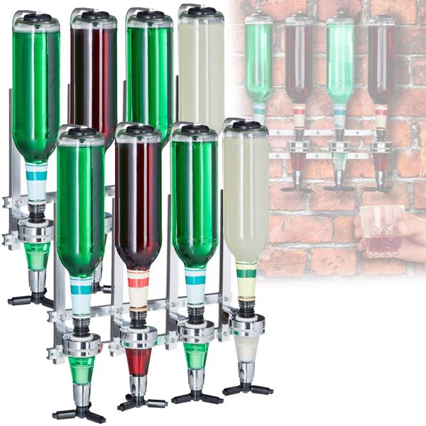 Lot de 2 distributeurs de boissons pour 4 bouteilles, montage mural – doseur avec Finger-Push, idéal pour salles de fête, bar de cave et abri de jardin, accessoire de bar