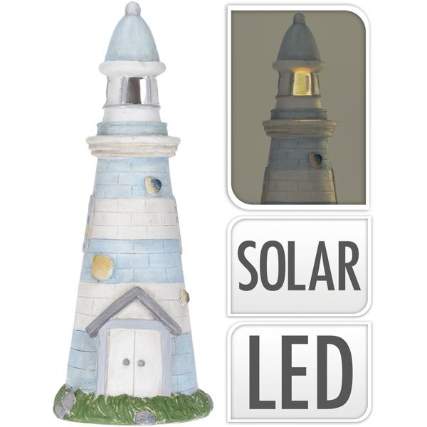 Figurine décorative solaire maritime Phare (58cm, bleu-blanc) : Pour balcon, terrasse & jardin - décoration de jardin lumineuse, apporte un flair côtier à la maison