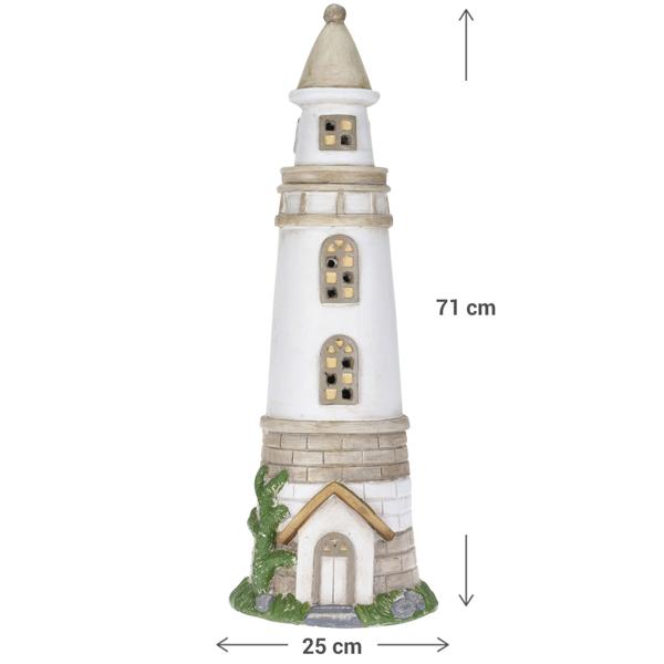 Faro a lampada solare, grigio-bianco, figura decorativa di faro per balcone o giardino, h 71 cm