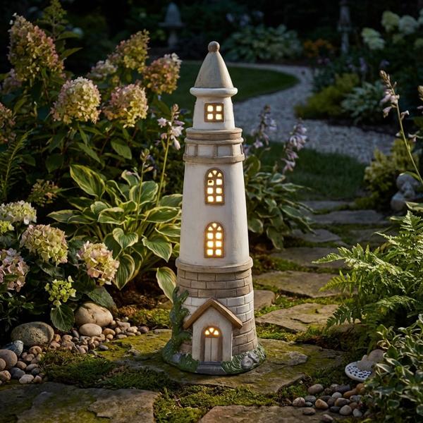 Lampada solare a faro bianco-grigia – figura decorativa 71 cm per giardino, balcone – atmosfera marittima, resistente alle intemperie – luce solare con batteria ricaricabile