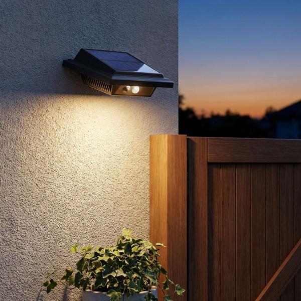 Solar Wandleuchte mit PIR-Bewegungsmelder, 158 lm, IP65, automatische Beleuchtung für den Aussenbereich, wetterfest & kabellos