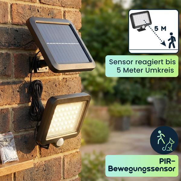 2er Set LED-Flutlicht mit Solarbetrieb & Bewegungssensor, wetterfest (IP44), ideal für Garten, Einfahrt & Terrasse, LED-Strahler, energieeffizient & hell
