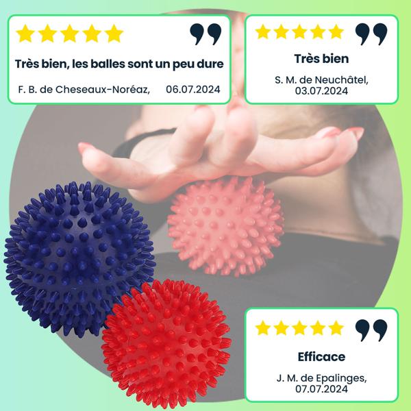 Balles de massage à picots (lot de 4) – massage de la nuque et des zones réflexes – détendent les muscles et soulagent le stress
