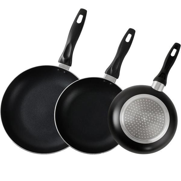 Lot de 3 Poêles à Frire Antiadhésives - Aluminium Solide Ø 20/24/28 cm - Design Intemporel - Compatible Gaz/Électrique/Céramique/Halogène - Sans PFOA