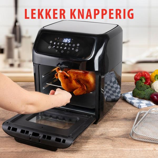 3 in 1 Air Fryer XXL, Ofen, Grill, Fritteuse, 12 Liter, 1800 Watt, mit Drehspiessen, 2 Backroste, Touch Display