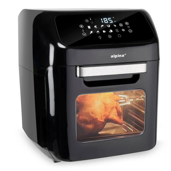 3 in 1 Air Fryer XXL, Ofen, Grill, Fritteuse, 12 Liter, 1800 Watt, mit Drehspiessen, 2 Backroste, Touch Display