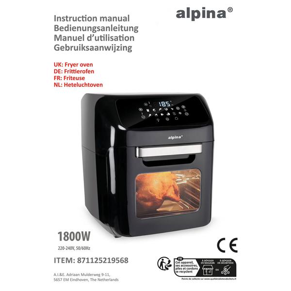 3 in 1 Air Fryer XXL, Ofen, Grill, Fritteuse, 12 Liter, 1800 Watt, mit Drehspiessen, 2 Backroste, Touch Display