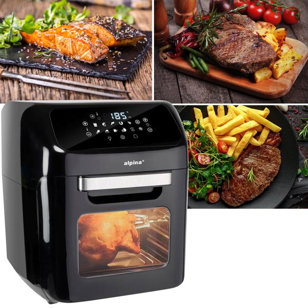 3 in 1 Air Fryer XXL, Ofen, Grill, Fritteuse, 12 Liter, 1800 Watt, mit Drehspiessen, 2 Backroste, Touch Display