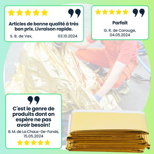 Couvertures de survie (Lot de 5) - Protection chaleur/froid extrême-Premiers secours, randonnée, camping - NASA 210x160cm