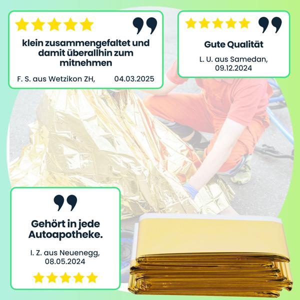 5er Set Zuverlässige Rettungsdecke, 210 x 160 cm, gold - silber, Wärmefolie auch ideal für Sport, Camping und Outdoor Abenteuer, ein Produkt der NASA