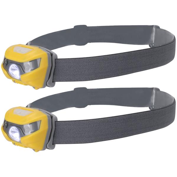 2er-Set Aufladbare LED-Kopflampe (USB): Helle Stirnlampe (grau/gelb) für komfortable Ausleuchtung. Freihändige Beleuchtung für Outdoor & Arbeit