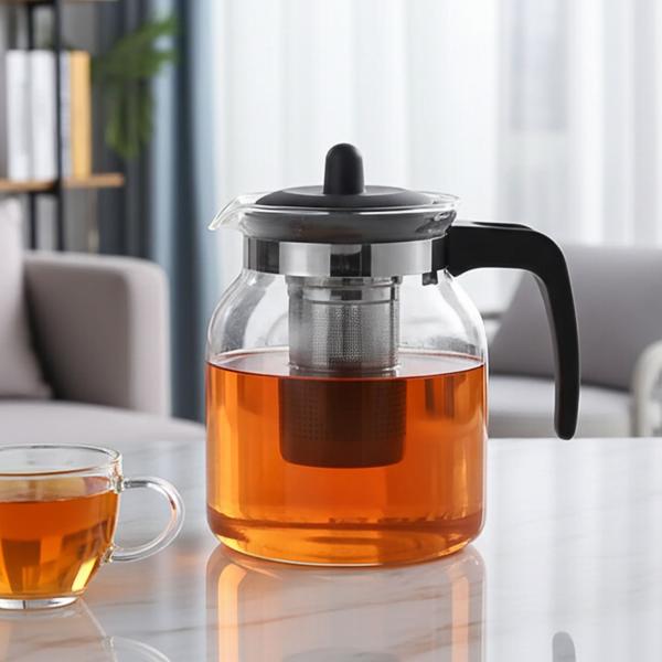 Théière en verre borosilicate avec filtre intégré - Idéale pour infuser thé et infusions - 1,1 L - Résistante chaleur et lave-vaisselle