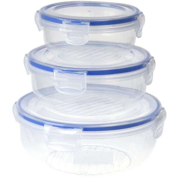 3er Set Frischhaltedosen mit Clip-Deckel, rund, 400 ml, 800 ml, 1400 ml