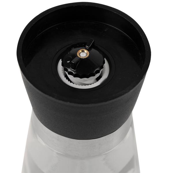 Moulin à épices en verre et inox - Broyeur céramique réglable (fin à gros) - Remplissage facile - Anti-déversement - Sel, poivre, herbes - 13 cm