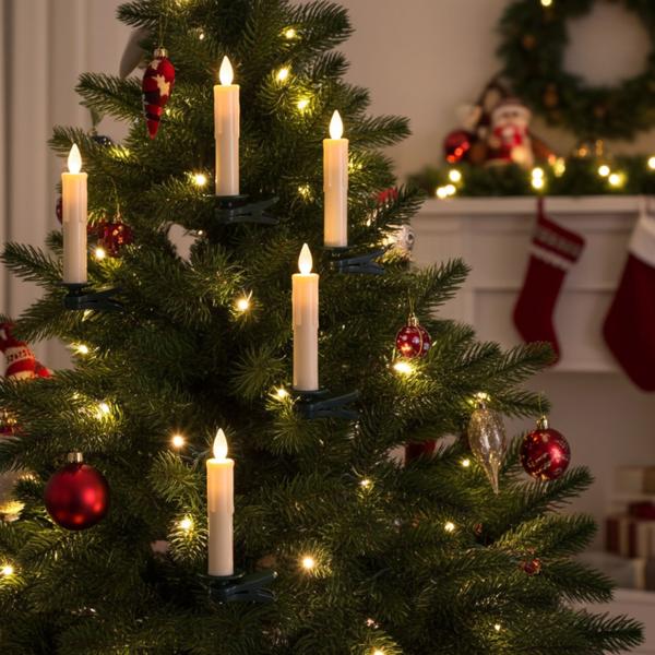 LED-Weihnachtsbaum-Kerzen 40er Set - Kabellos mit Fernbedienung & Timer (6h) - Warmweisser Flacker-Effekt - 10cm, Krokodilklemme, innen
