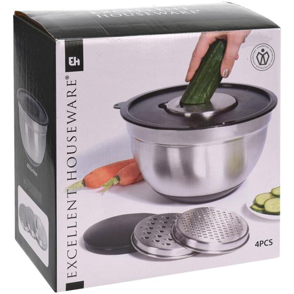 lot de 2 saladiers à râper en acier inoxydable avec 3 râpes et couvercle