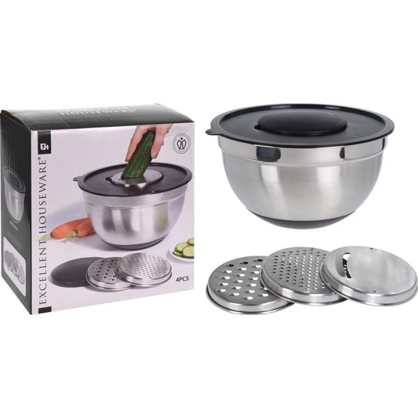 lot de 2 saladiers à râper en acier inoxydable avec 3 râpes et couvercle