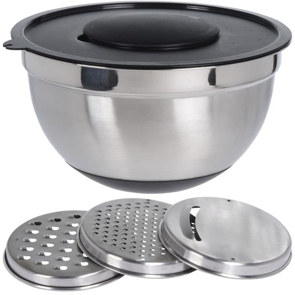 lot de 2 saladiers à râper en acier inoxydable avec 3 râpes et couvercle