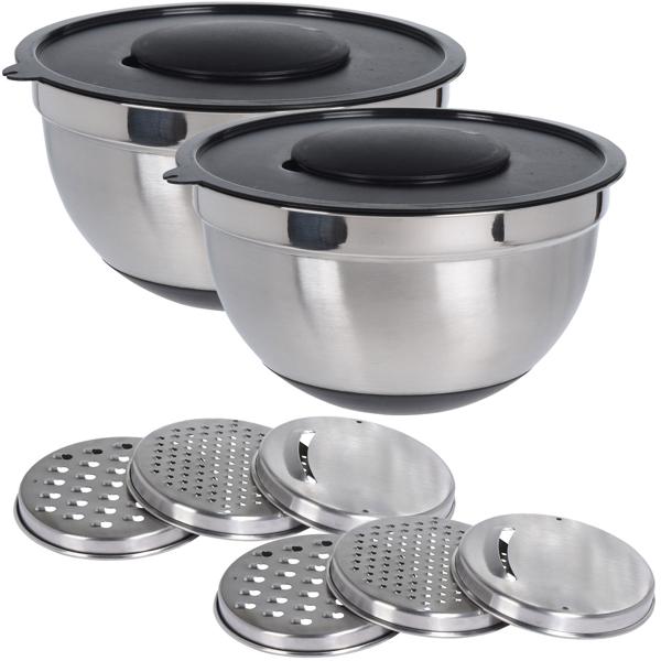 lot de 2 saladiers à râper en acier inoxydable avec 3 râpes et couvercle