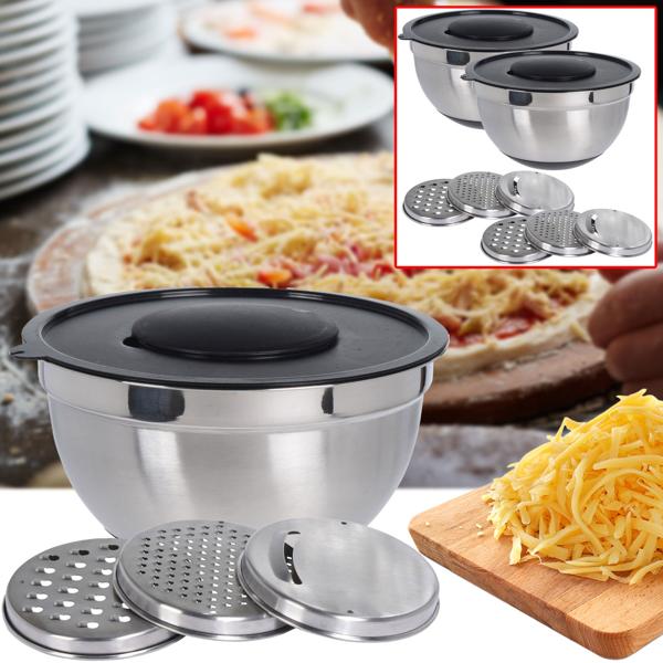 lot de 2 saladiers à râper en acier inoxydable avec 3 râpes et couvercle