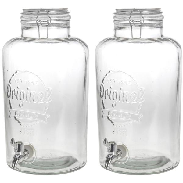 2er-Set Glas Getränkespender - mit Zapfhahn und Deckel - 8 L Fassungsvermögen - ideal für Partys & Gartenfeste - Insektenfrei