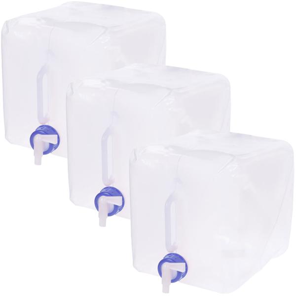 3er-Set Faltbarer Wasserkanister mit Hahn & Tragegriff - 10 Liter Volumen - Robust, transparent, platzsparend - Ideal für Camping, Reisen & Hundehalter