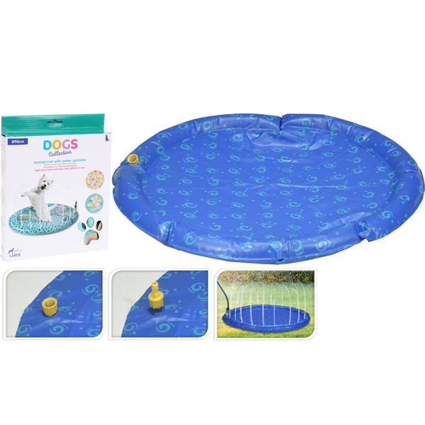Kühlende Hunde-Wassermatte, Ø 90cm, Blau – Sprühmatte mit Gartenschlauchanschluss – Für Erfrischenden Sommerspass