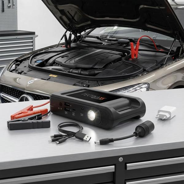 Kit power bank professionale avviatore auto, jump starter 500A ad alte prestazioni con lampada LED, 12000mAh, 500A