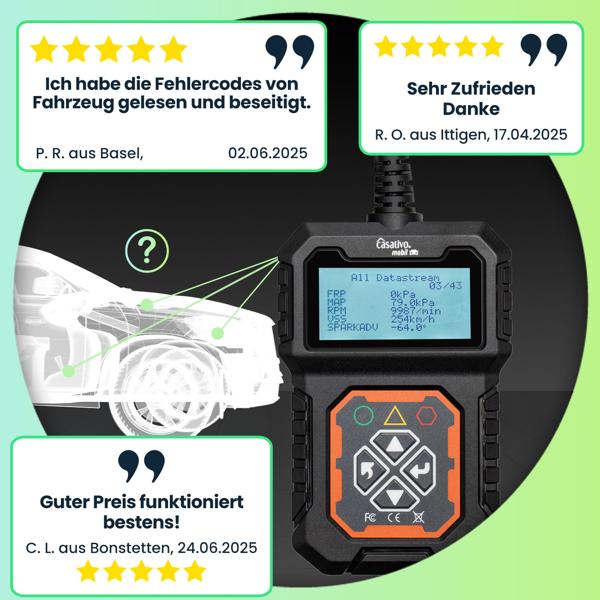 OBD2-Diagnosegerät für Auto-Fehlersuche – liest & löscht Fehlercodes, erkennt Motordaten in Echtzeit, kompatibel mit Benzin- & Diesel-Fahrzeugen