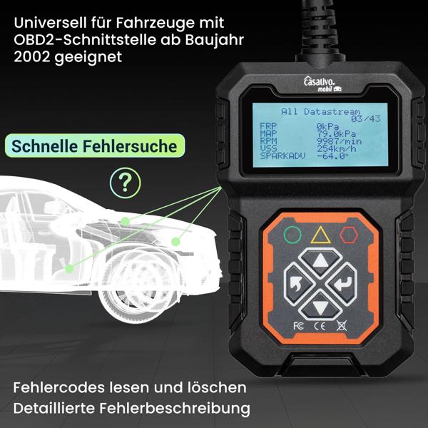 OBD2-Diagnosegerät für Auto-Fehlersuche – liest & löscht Fehlercodes, erkennt Motordaten in Echtzeit, kompatibel mit Benzin- & Diesel-Fahrzeugen