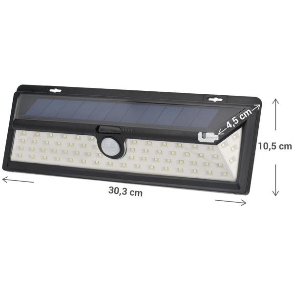 4er-Spar Set Moderne Wandleuchte, Solarpanel, PIR Bewegungs-Sensor, 66 helle LEDs, 800 Lumen, 13,2 Watt, IP44, inkl. Montagematerial