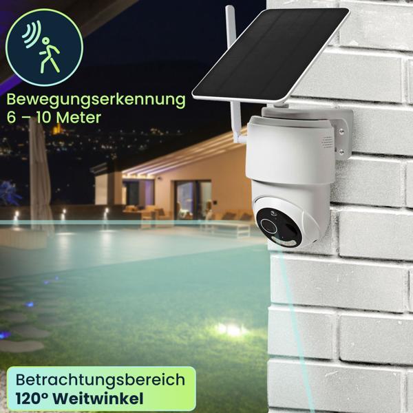 4G Solar Überwachungskamera mit Schwenkfunktion – Kabellose Outdoor-Kamera FullHD, Nachtsicht in Farbe, Bewegungsmelder & Alarm, IP65