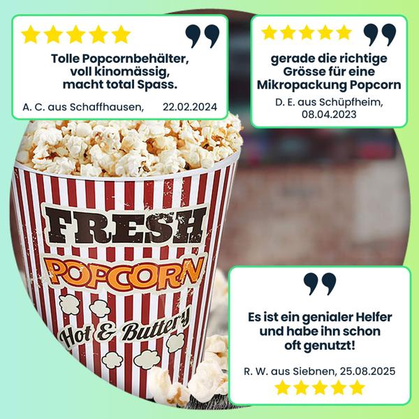 Vintage Kino-Popcorn Becher (18 cm): Spülmaschinenfest & robust. Retro Popcorn-Eimer für authentisches Kino-Feeling zu Hause