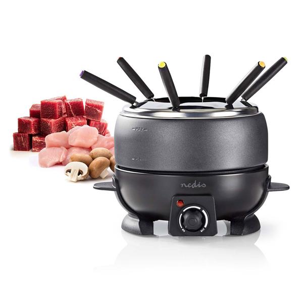 Appareil à fondue pour 6 personnes – électrique, 2,3 litres, 800 W, parfait pour fromage, viande et chocolat, fourchettes inclues, antiadhésif, design élégant