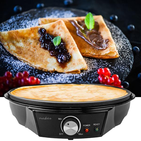 Macchina per crêpes grande da 30 cm, con rivestimento antiaderente, di colore nero, con spargitore di pastella e giradischi. Per crêpes deliziose. Cottura rapida, doratura uniforme