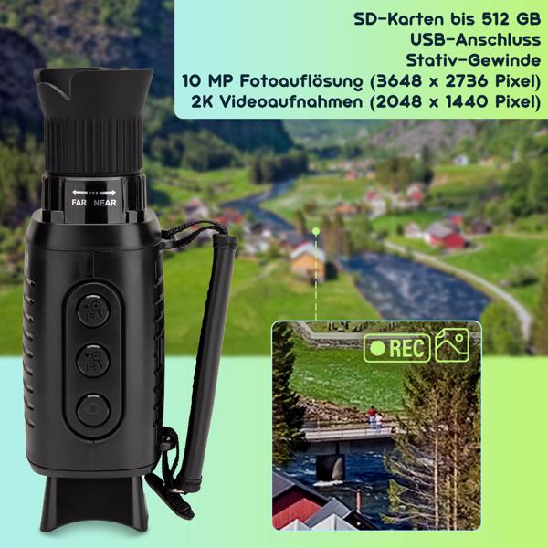 Professionelles Monokulares Infrarot Nachtsichtgerät, Foto und Video, Sicht bis 500m , 2k Videoaufnahmen, 5-fach Zoom, TFT Farbdisplay