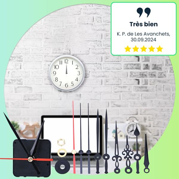 Mouvements d’Horloge Silencieux - Kit DIY 2 Pièces avec 3 Jeux d’Aiguilles - Idéal Fabrication & Remplacement Mouvement Défectueux - Anti Tic-Tac Continu