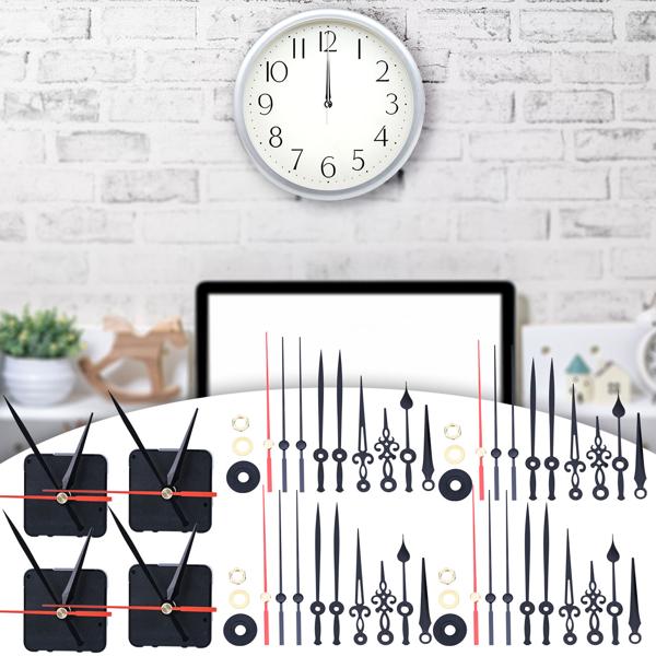 4er Set Geräuschloses Uhrwerk Komplettset mit 3 verschiedenen Zeigersätzen, leise schleichende Zeiger ohne Ticken, stabiles Gehäuse, Batteriebetrieb