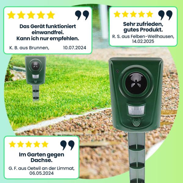 Hochwirksamer Ultraschall Tiervertreiber, grün, Tierschreck, grosse Reichweite und Erfassungswinkel von 110° für Katzen, Hunde, Marder