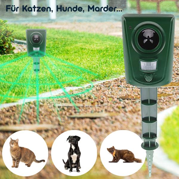 Hochwirksamer Ultraschall Tiervertreiber, grün, Tierschreck, grosse Reichweite und Erfassungswinkel von 110° für Katzen, Hunde, Marder