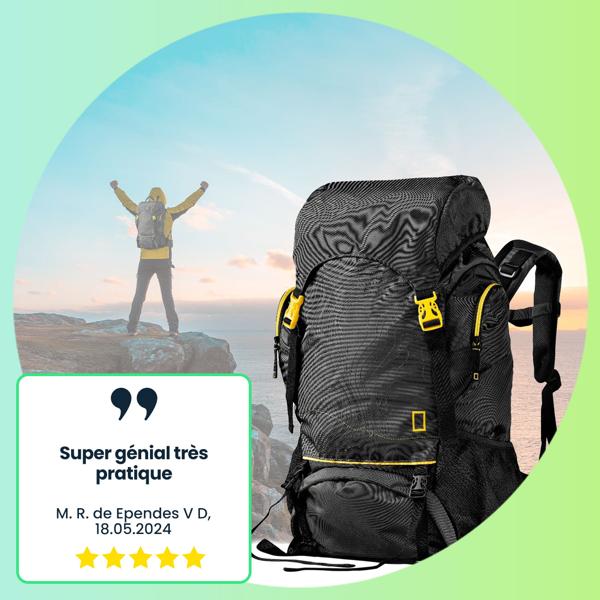 Sac à dos de randonnée 50 L - Trekking léger avec ceinture ventrale ergonomique - Matériau R-PET durable - Déperlant - Certifié TÜV