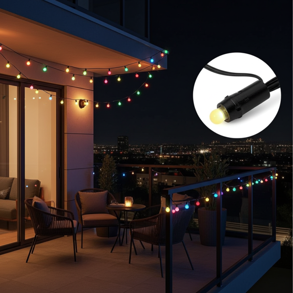 Wetterfeste RGB SmartLife LED-Lichterkette: 48 LEDs, 10,8 m, multicolor, App-Steuerung, IP65 – individuelle Beleuchtung für jeden Anlass