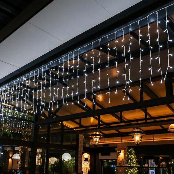 WLAN-Smart-Eisregen Lichterkette - 400 kaltweisse LEDs, 8m - IP65, dimmbar, Timer - für Innen- & Aussenbereich - 7 Lichteffekte, festliche Deko